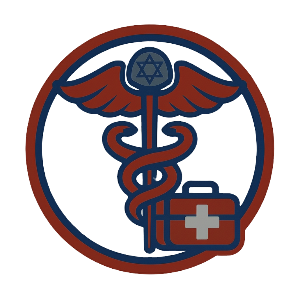 Medical cross with Magen David emergency response icon